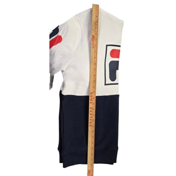 FILA Men’s Graphic Logo Hoodie – White/Navy Colorblock Pullover with Sleeve Prin - Picture 10 of 10